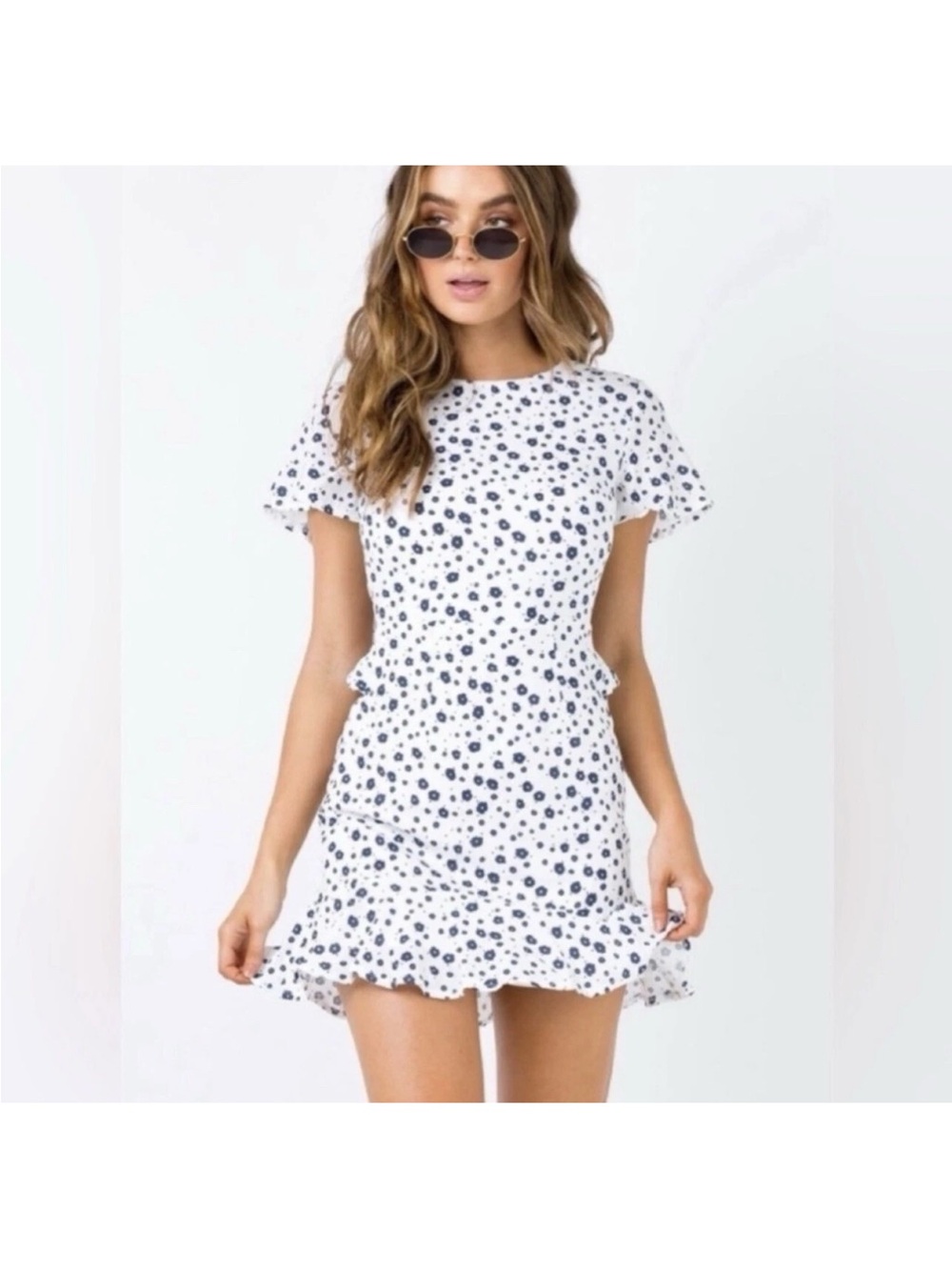 NWOT Princess Polly White and Navy Floral Cutout Mini Dress - US 8 - Picture 2 of 12